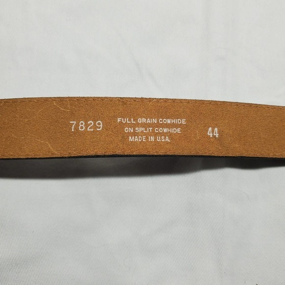 Leather Tooled Cowhide Belt Size 44 Brown With Silver Buckle MAde in The USA - Picture 3 of 11
